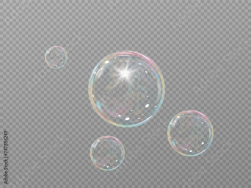 Realistic soap bubbles.Flying bubbles on a transparent background.	