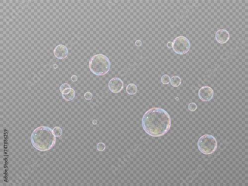 Realistic soap bubbles.Flying bubbles on a transparent background.	