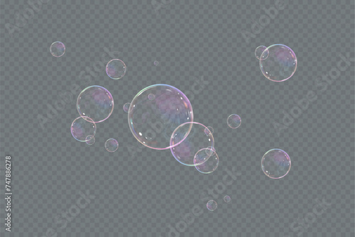 Realistic soap bubbles.Flying bubbles on a transparent background.	