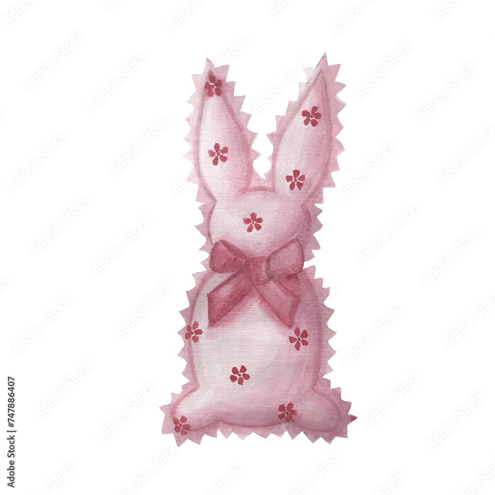 Obraz premium Watercolor illustration of a cute fluffy pink rabbit 