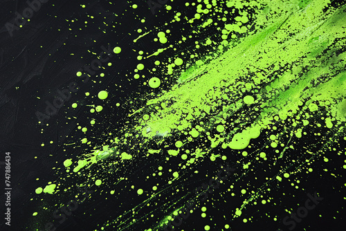close up image of fluorescent green splash of paint over a dark background Generative AI © AlfredoGiordano