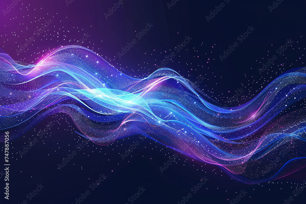 Technology data background glowing particles abstract futuristic and technology digital wave particles glowing background, 3D rendering - obrazy, fototapety, plakaty 