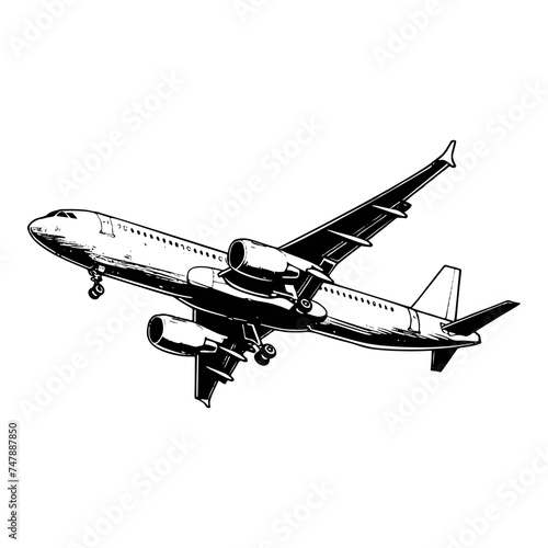 Fototapeta Naklejka Na Ścianę i Meble -  airplane outline. Vector illustration. airplane sketch. airplane outline drawing. Airplane path line drawing. airline linear style. flight outline. aircraft, Plane. isolated on white background.
