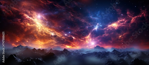 Fantasy landscape with planet and stars.