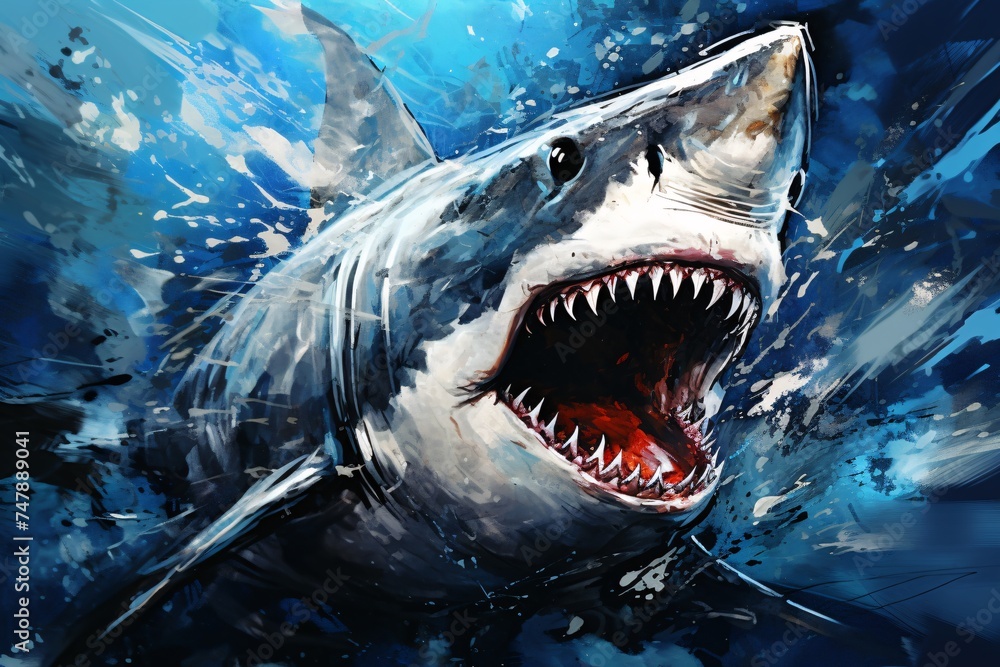 a shark with its mouth open - obrazy, fototapety, plakaty 