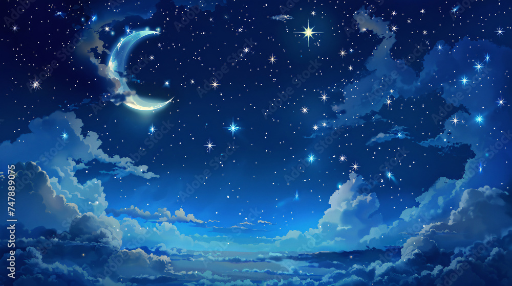 World Sleep Day moon and stars background, cure autism fairy tale starry sky scene illustration World Sleep Day moon and stars background, cure autism fairy tale starry sky scene illustration