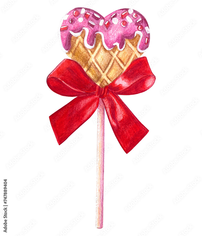 Watercolor valentine's day sweets illustration clipart set. Pastry ...