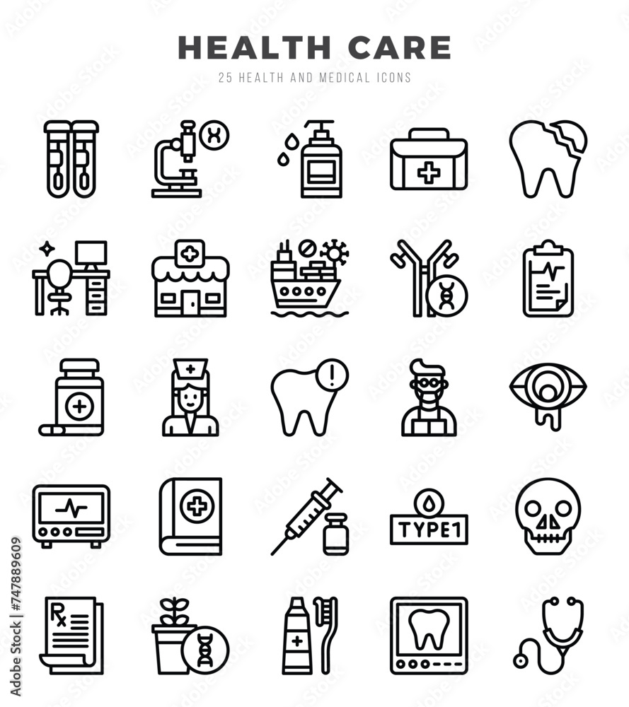 HEALTH CARE. Lineal icons Pack. vector illustration.