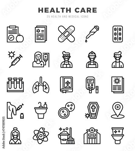 Set of 25 HEALTH CARE Lineal Icons Pack.