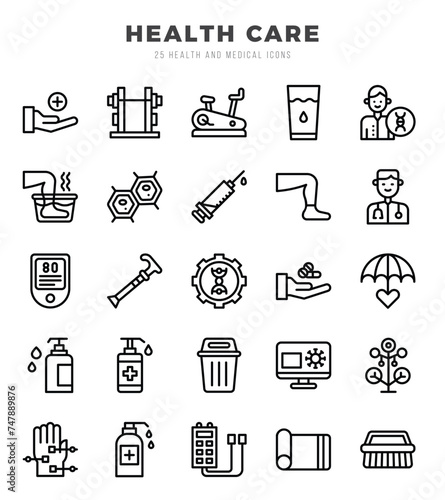 HEALTH CARE Lineal icons collection. 25 icon set. Vector illustration. photo