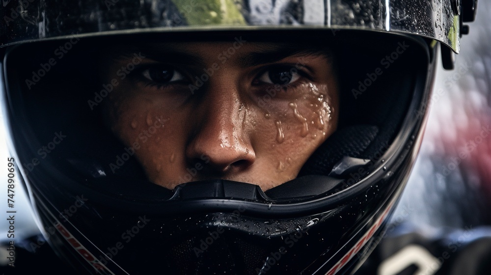 image of biker man with helmet . Generative AI image of biker man with helmet . Generative AI