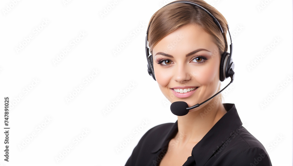 Customer service operator woman with headset, isolated on white background Customer service operator woman with headset, isolated on white background