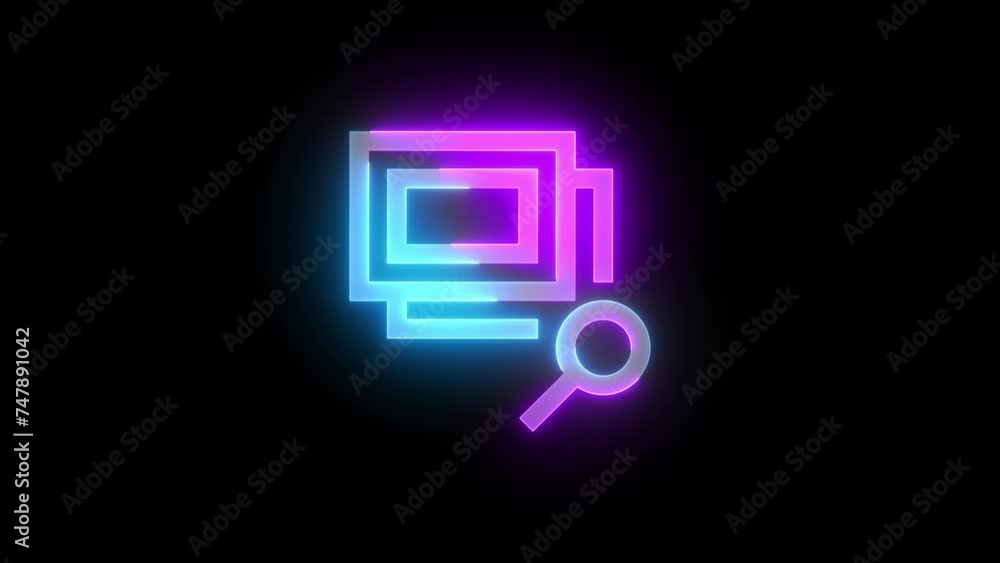 Neon browse photos icon cyan purple color glowing animation black background Neon browse photos icon cyan purple color glowing animation black background