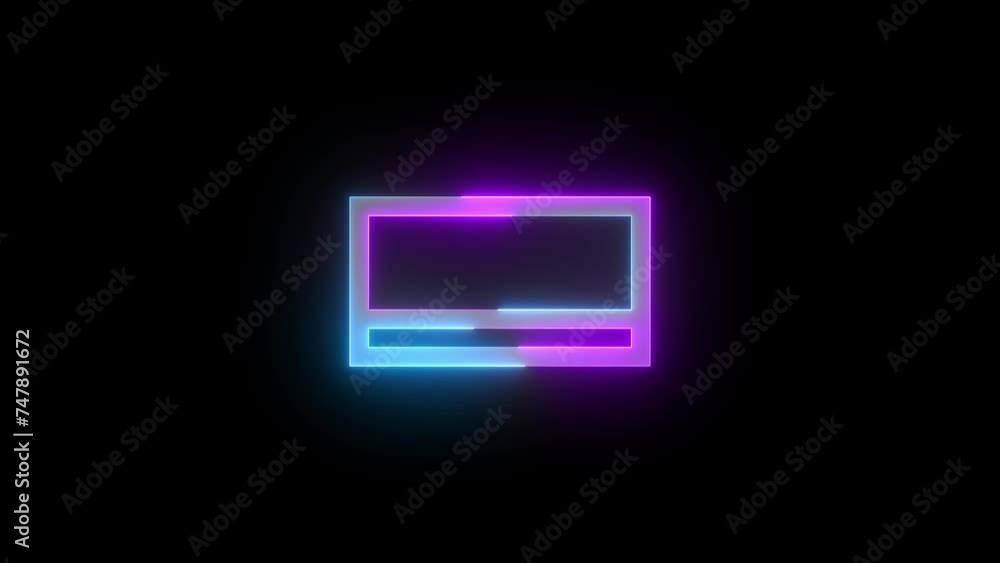 Neon dock bottom icon cyan purple color glowing animation black background Neon dock bottom icon cyan purple color glowing animation black background