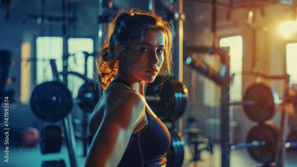 Fototapeta premium Fitness, gym, and workout of a woman doing exercise or training for wellness with a focus on a healthy lifestyle. Female athlete with body weight routine for strong core, sports health and balance