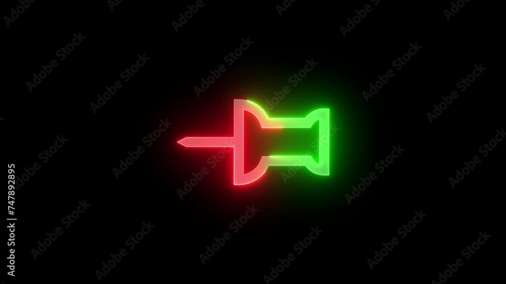 Neon pin icon green red color glowing animation black background Neon pin icon green red color glowing animation black background