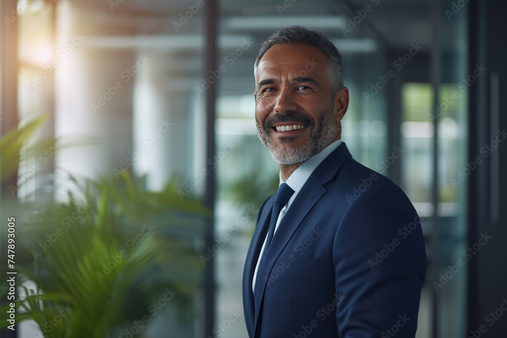 Confident male entrepreneur with a friendly smile in a contemporary corporate setting Confident male entrepreneur with a friendly smile in a contemporary corporate setting