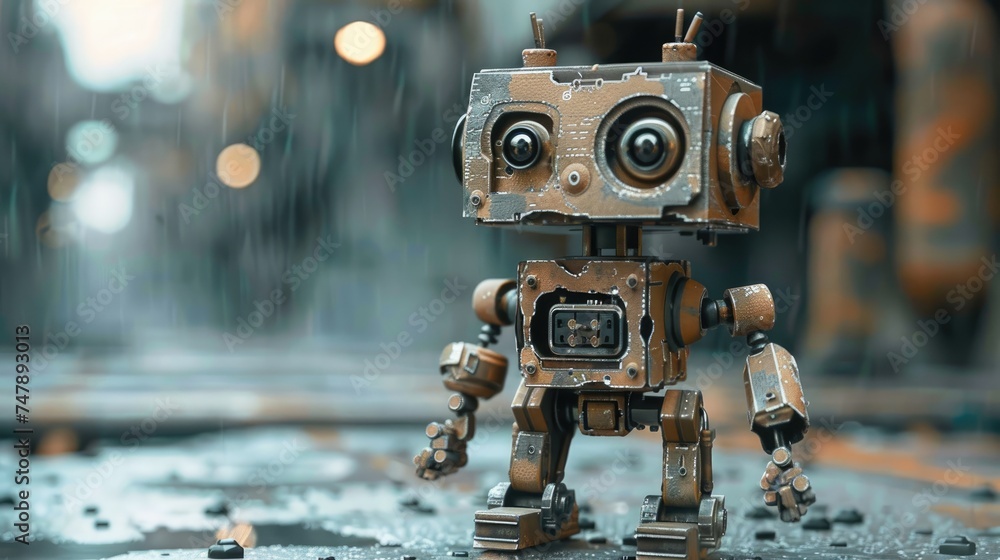 Old battered mini robot with old old technology, they are already rusty. Generative AI Old battered mini robot with old old technology, they are already rusty. Generative AI