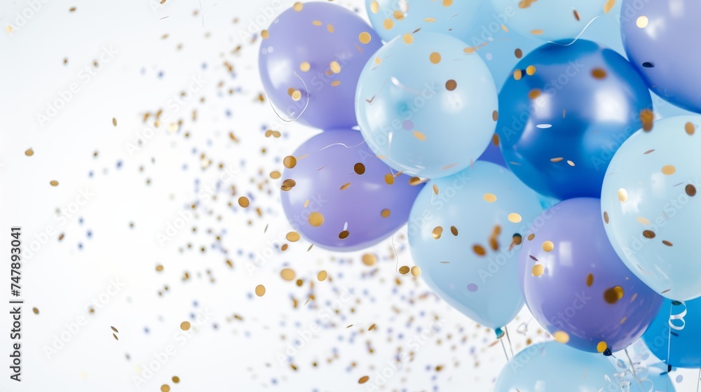 Balloons with confetti. Background template design with helium balloons for Party for Birthday and anniversary celebration, carnival. weddings and valentine's day and international women's day Balloons with confetti. Background template design with helium balloons for Party for Birthday and anniversary celebration, carnival. weddings and valentine's day and international women's day