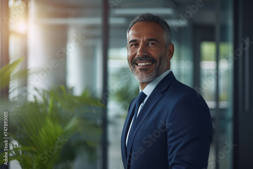 Confident male entrepreneur with a friendly smile in a contemporary corporate setting