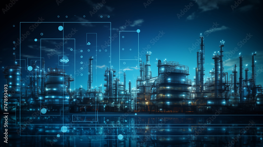 Oil and gas plant with storage tanks for oil production. Oil and gas plant with storage tanks for oil production.