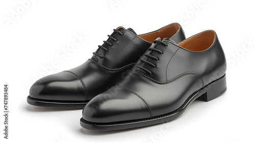  black leather classic mens shoes isolated on white background. generative ai