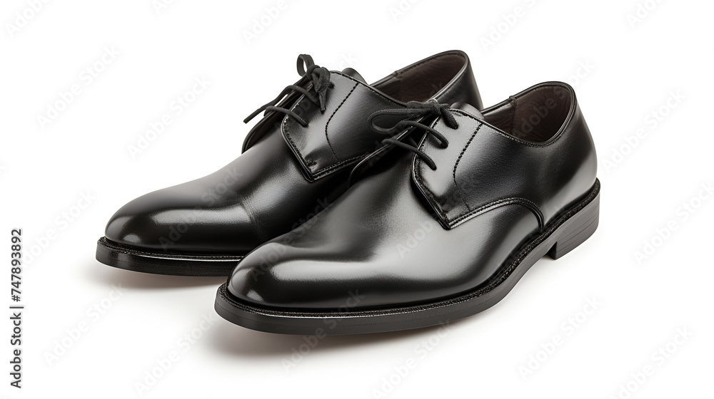 black leather classic mens shoes isolated on white background. generative ai