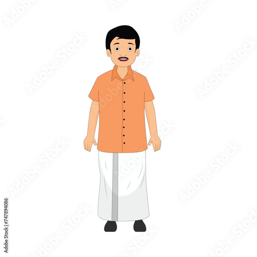Vector illustration of an Indian man wearing traditional Hindu clothes and a mustache.
