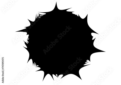 Mancha negra de estallido en fondo blanco.