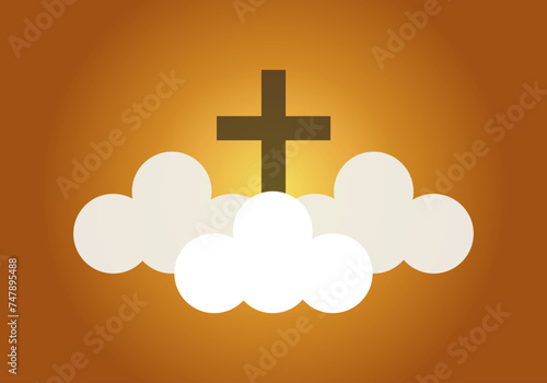 Cruz entre nubes en el amanecer o atardecer. 