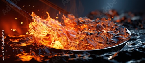 Burning coals in a bowl on a black background
