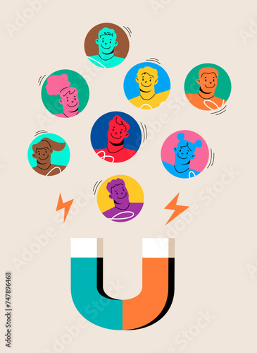 Business development with new customers, clients or consumers attraction. Colorful vector illustration