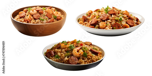 Collection of jambalaya isolated on a white background as transparent PNG
