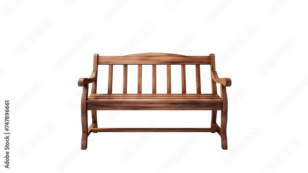 Vintage wooden bench cut out. Isolated bench on transparent background