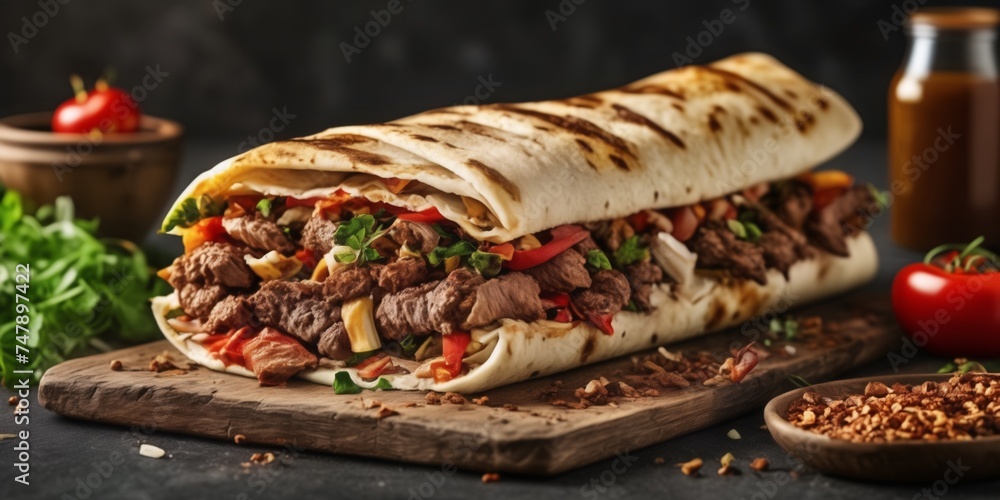 burrito filled with meat, vegetables, and spices burrito filled with meat, vegetables, and spices