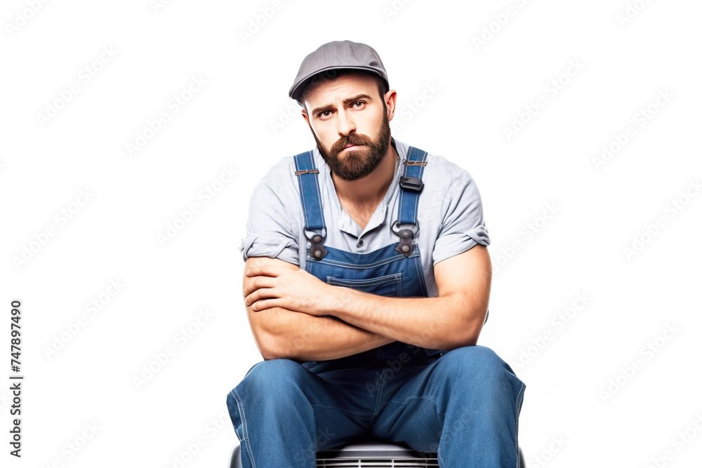 Close up of male car mechanic emotionally irritated, angry, white background isolate. Close up of male car mechanic emotionally irritated, angry, white background isolate.