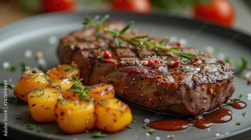piece of beef with sauce in a plate piece of beef with sauce in a plate