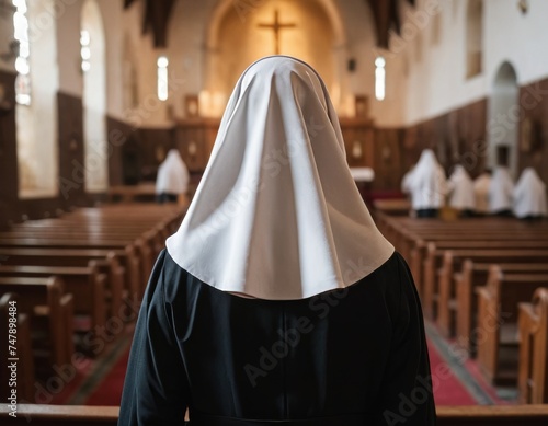Rear view on a nun in church