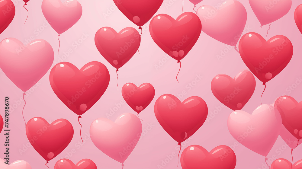 Group of Heart Shaped Balloons Floating in the Air. Generative AI