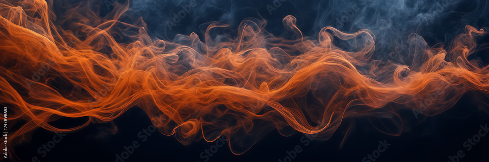 Close-up image revealing the intricate dance of smoke tendrils in hues of tangerine and mahogany against a canvas of midnight blue.
