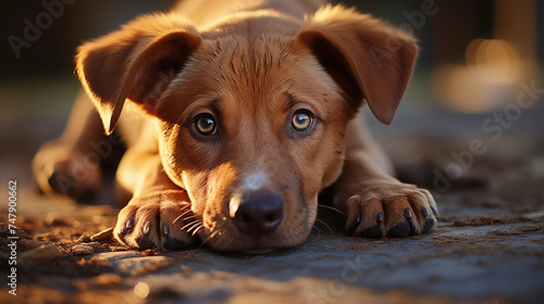 Close-up of a cute puppy with big, soulful eyes