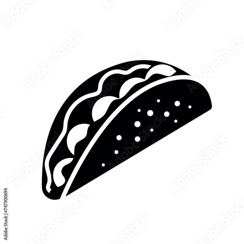 taco with tortilla shell, mexican food, cinco de mayo symbol, black filled vector illustration