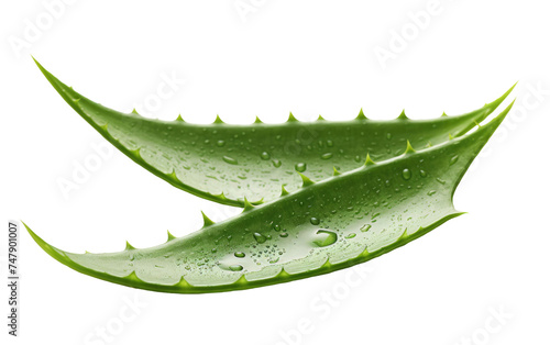 Close up view of green aloe Vera leaves covered in glistening water droplets after a recent rain shower. The drops enhance the texture and beauty of the succulent leaves. photo