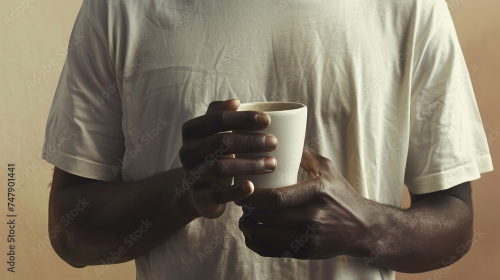 close-up of a person’s hands gently cradling a white cup, capturing a moment of tranquility and simplicity close-up of a person’s hands gently cradling a white cup, capturing a moment of tranquility and simplicity