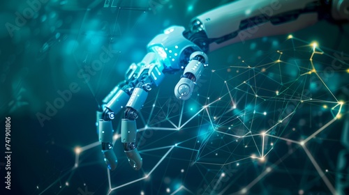 Technology artificial intelligence or AI for working tools. Chatbot Chat AI to generate innovative futuristic and global connections for providing access to information and data online network