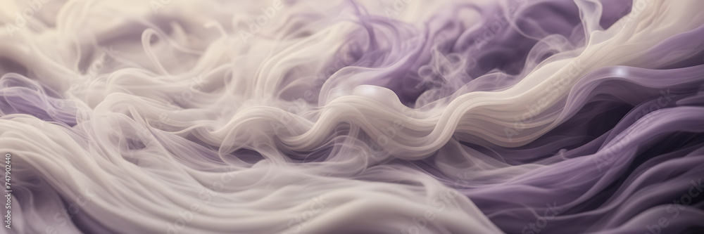 Close-up image revealing the dynamic interplay of smoke tendrils in shades of ivory and pearl against a canvas of dusky lavender.