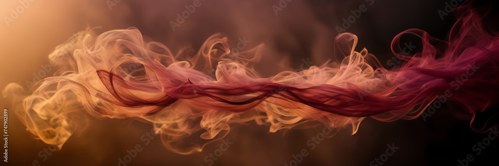 Photograph highlighting the mesmerizing dance of smoke tendrils in shades of ruby and amber against a backdrop of dusky rose. - obrazy, fototapety, plakaty 