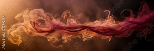 Photograph highlighting the mesmerizing dance of smoke tendrils in shades of ruby and amber against a backdrop of dusky rose.