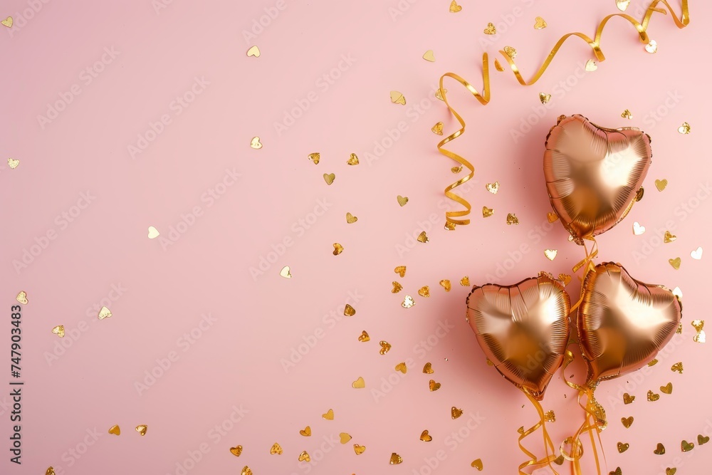 Balloons with confetti. Background template design with helium balloons for Party for Birthday and anniversary celebration, carnival. weddings and valentine's day and international women's day Balloons with confetti. Background template design with helium balloons for Party for Birthday and anniversary celebration, carnival. weddings and valentine's day and international women's day
