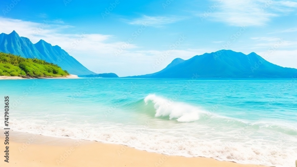 Beach background of waves on the beach gorgeous summertime backdrop with the mountain Beach background of waves on the beach gorgeous summertime backdrop with the mountain